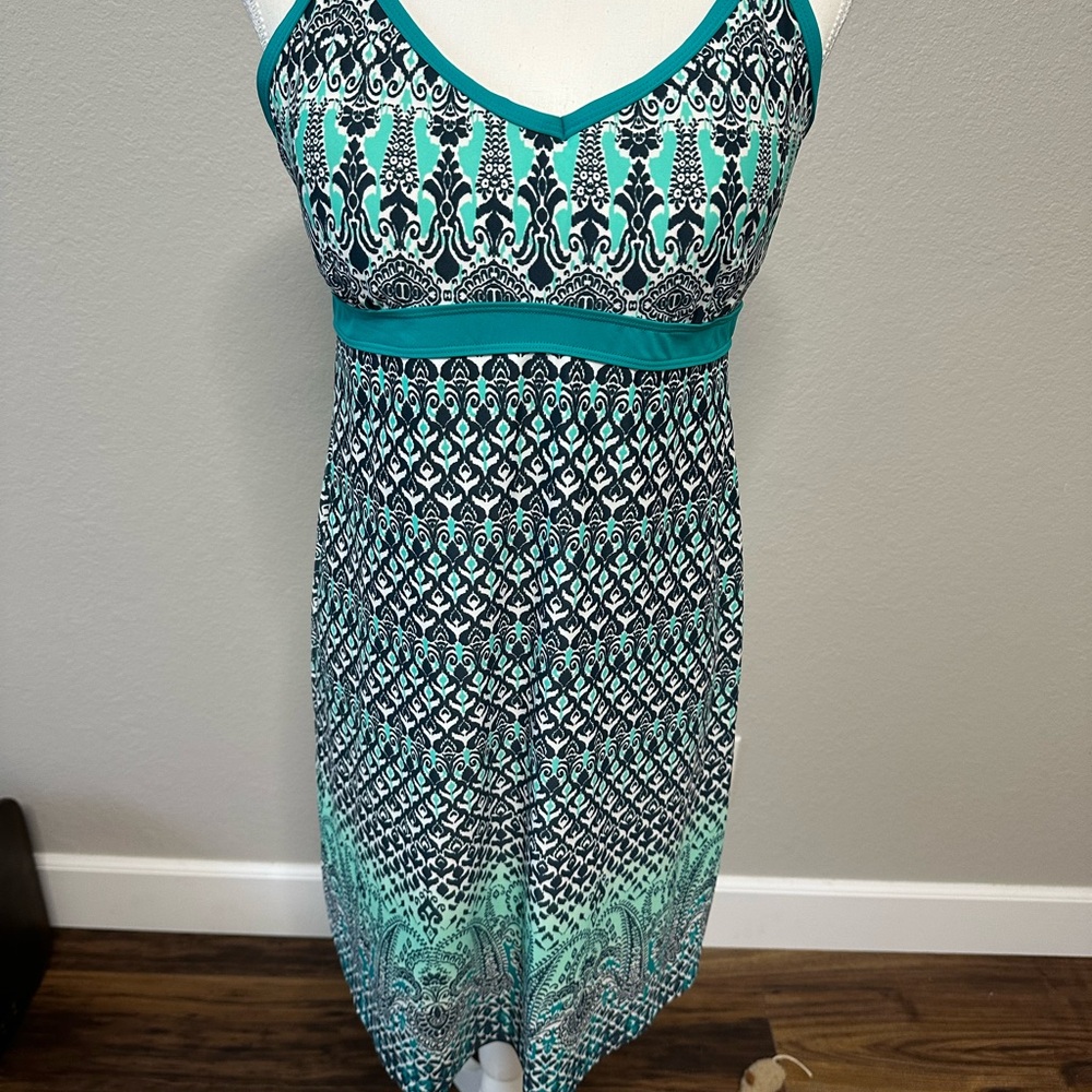 Athleta Teal and White Patterned Dress